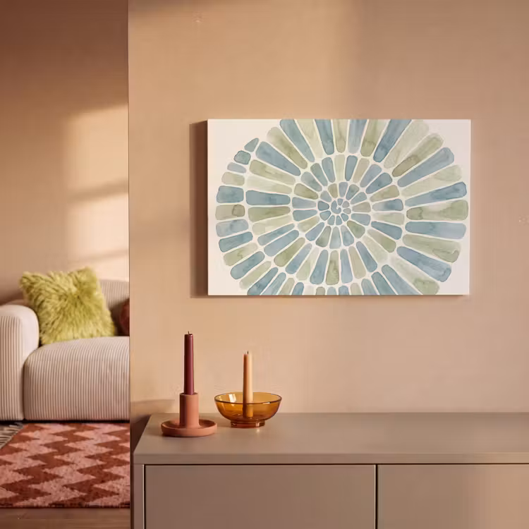 Abstract - Spiraal - Patroon - Modern - Blauw-Groen canvas 2cm klein -sfeer1