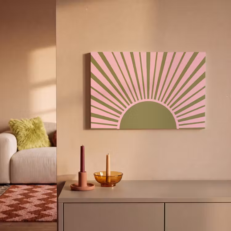 Abstract - Stralen - Grafisch - Roze - Groen canvas 2cm klein -sfeer1