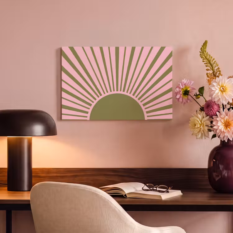 Abstract - Stralen - Grafisch - Roze - Groen canvas 2cm klein -sfeer4