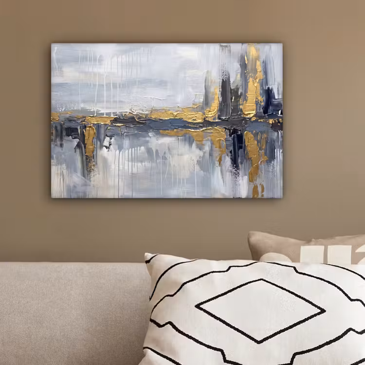 Abstract - Structuur - Goud - Grijs - Modern canvas 2cm klein -sfeer3