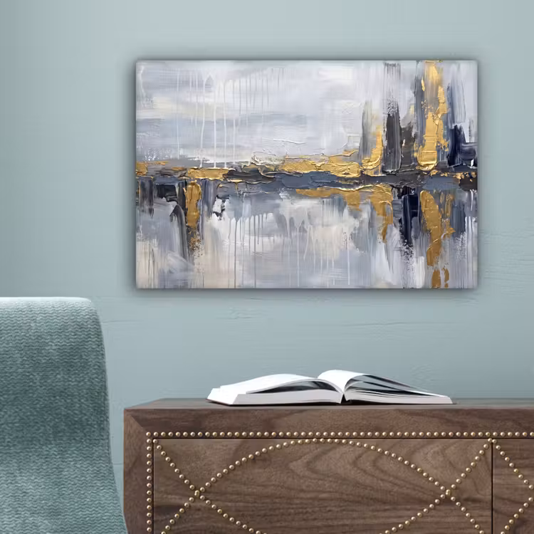 Abstract - Structuur - Goud - Grijs - Modern canvas 2cm klein -sfeer4