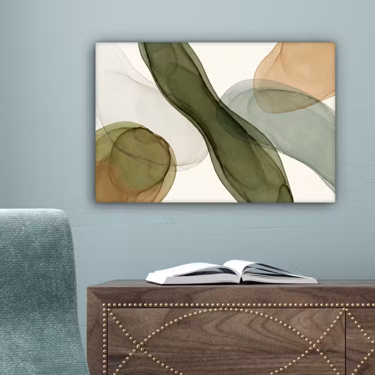 Abstract - Vormen - Modern - Kunst - Groen - Bruin canvas 2cm klein -sfeer4