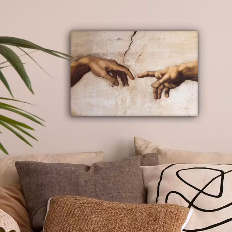 Adam - Michelangelo - Schilderij - Creation of Adam canvas 2cm klein -sfeer1