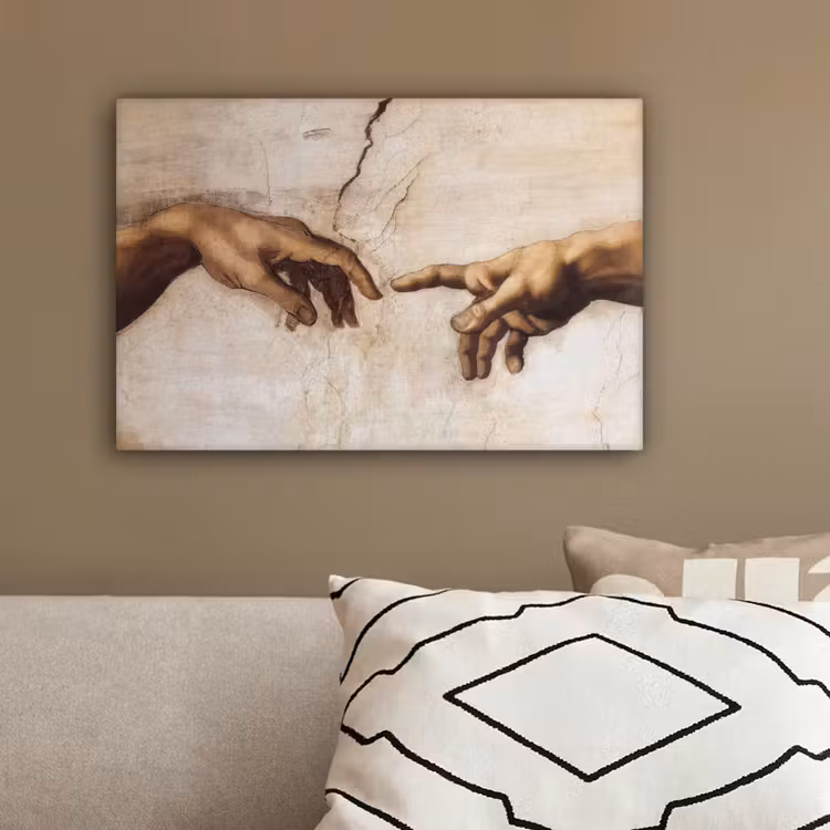 Adam - Michelangelo - Schilderij - Creation of Adam canvas 2cm klein -sfeer3