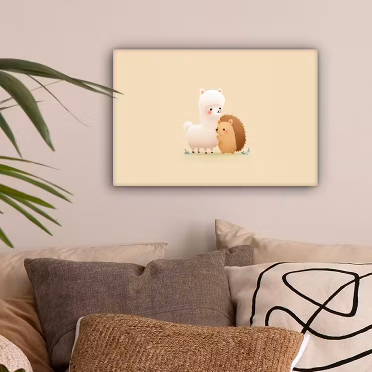 Alpaca - Egel - Bruin - Knuffelen canvas 2cm klein -sfeer1
