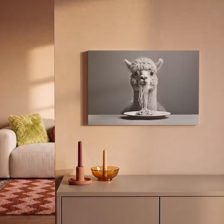 Alpaca - Pasta - Zwart - Wit - Grappig - Dieren canvas 2cm klein -sfeer1