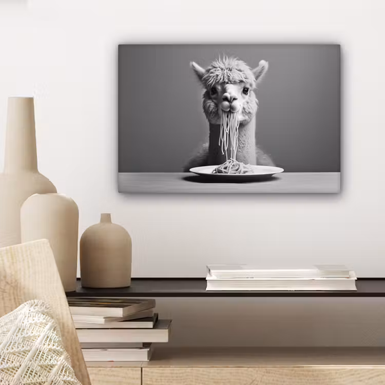 Alpaca - Pasta - Zwart - Wit - Grappig - Dieren canvas 2cm klein -sfeer6