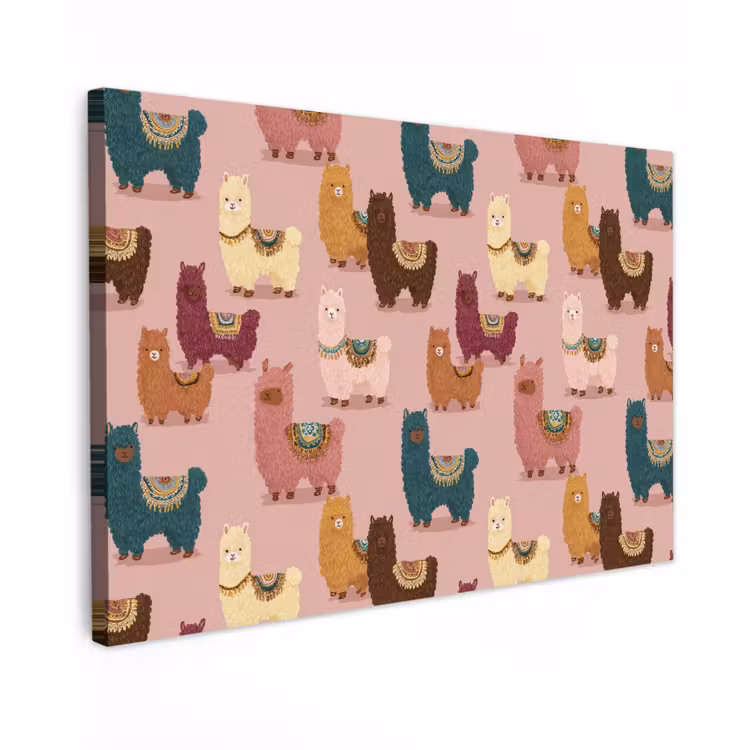 Alpaca's - Patroon - Kleurrijk canvas 2cm klein 34 -z3d