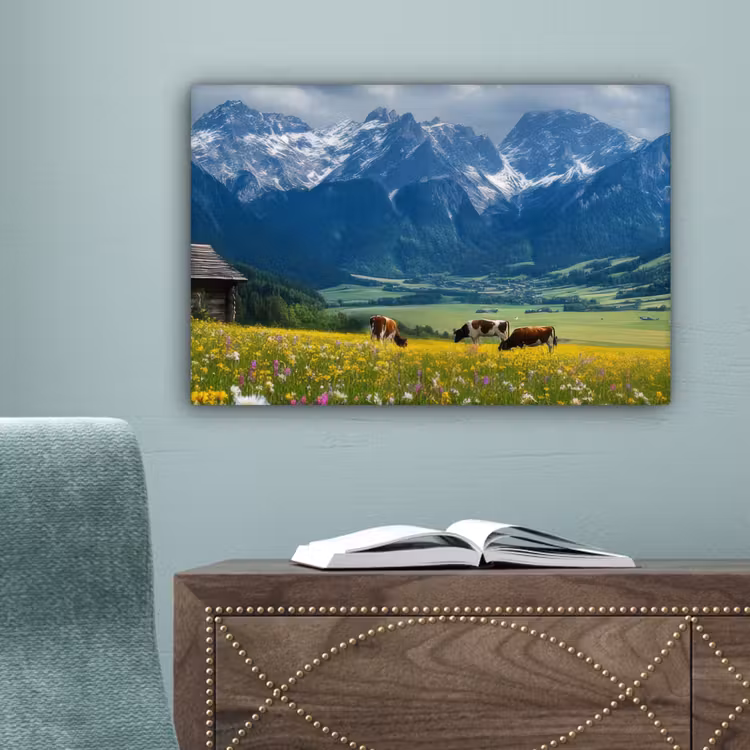 Alpen - Weide - Bergen - Koeien canvas 2cm klein -sfeer4