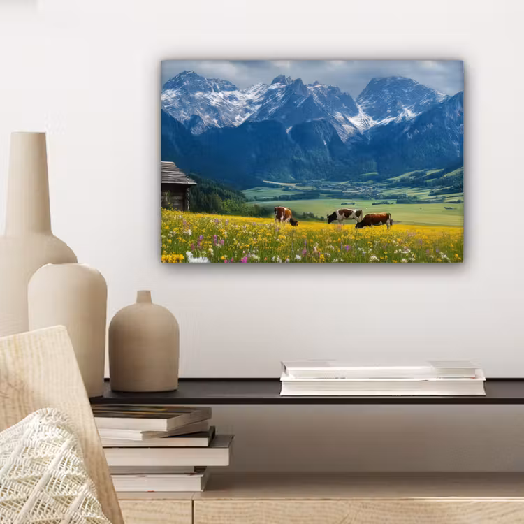 Alpen - Weide - Bergen - Koeien canvas 2cm klein -sfeer6
