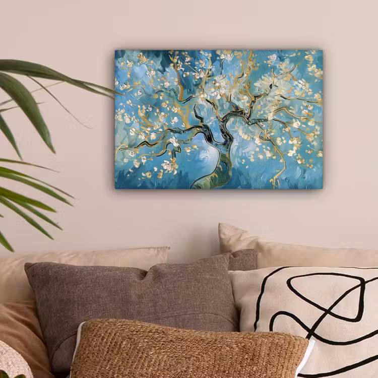 Amandelbloesem boom - Blauw - Abstract canvas 2cm klein -sfeer1