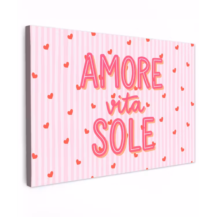 Amore vita sole - Roze - Hartjes canvas 2cm klein -z3d