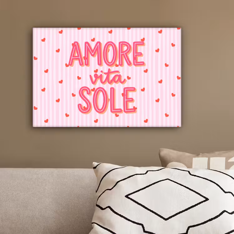 Amore vita sole - Roze - Hartjes canvas 2cm klein -sfeer3