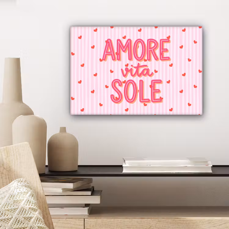 Amore vita sole - Roze - Hartjes canvas 2cm klein -sfeer6
