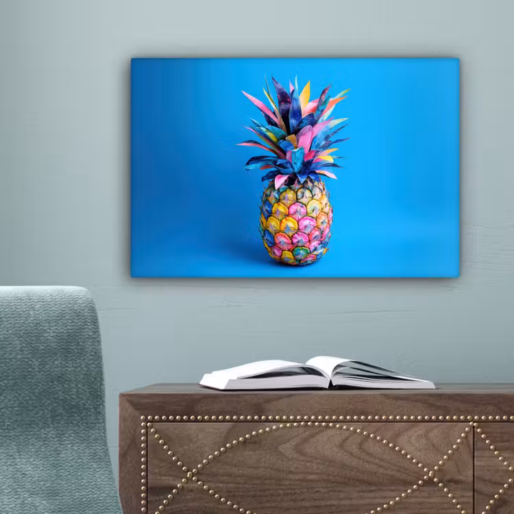 Ananas - Blauw - Tropisch - Vrolijk canvas 2cm klein -sfeer4
