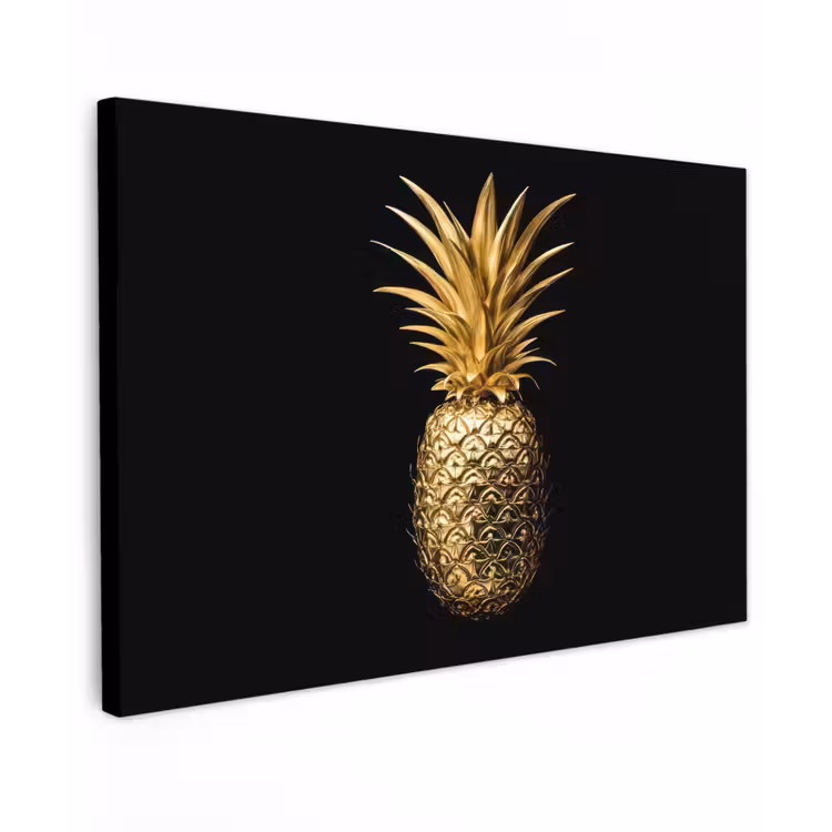 Ananas - Zwart - Goud - Luxe canvas 2cm klein -z3d