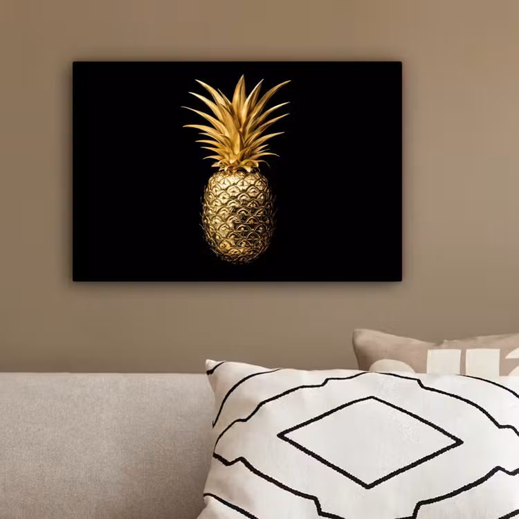 Ananas - Zwart - Goud - Luxe canvas 2cm klein -sfeer3