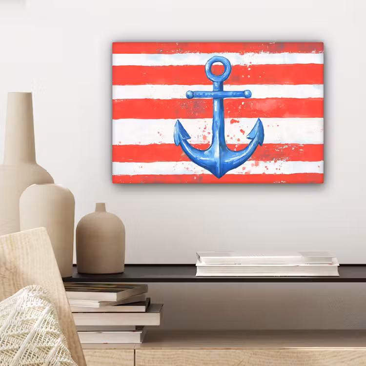 Anker - Verfspatten - Rood - Blauw canvas 2cm klein -sfeer6