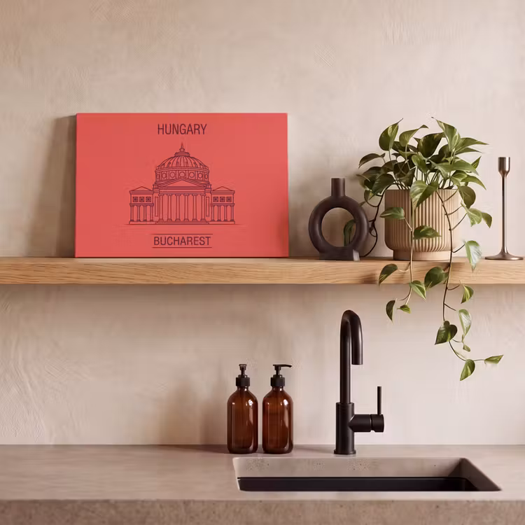 Architectuur - Boekarest - Stedelijk - Lijntekening - Rood canvas 2cm klein -sfeer3