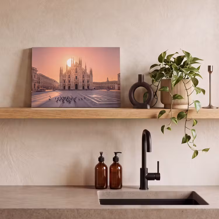 Architectuur - Milaan - Plein - Zonsopgang - Oranje canvas 2cm klein -sfeer3