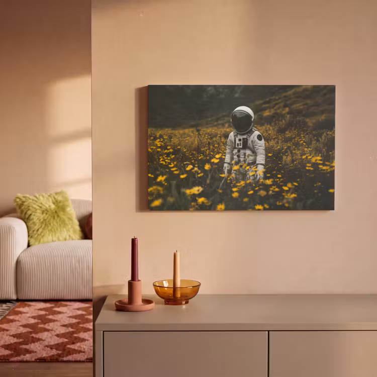 Astronaut - Bloemen - Veld - Geel canvas 2cm klein -sfeer1