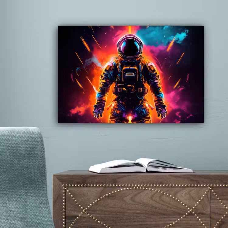 Astronaut - Neon - Gaming - Ruimte canvas 2cm klein -sfeer4