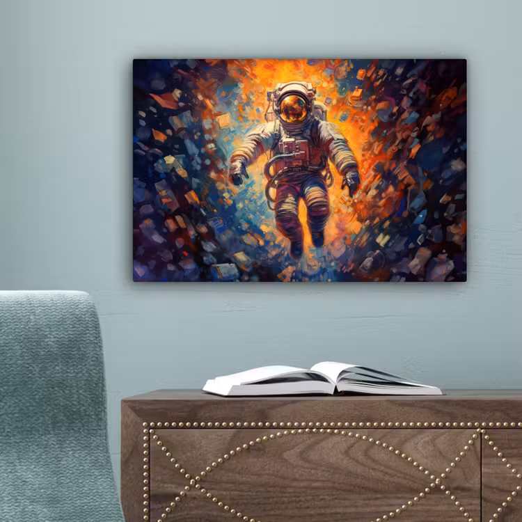Astronaut - Neon - Oranje - Ruimte canvas 2cm klein -sfeer4