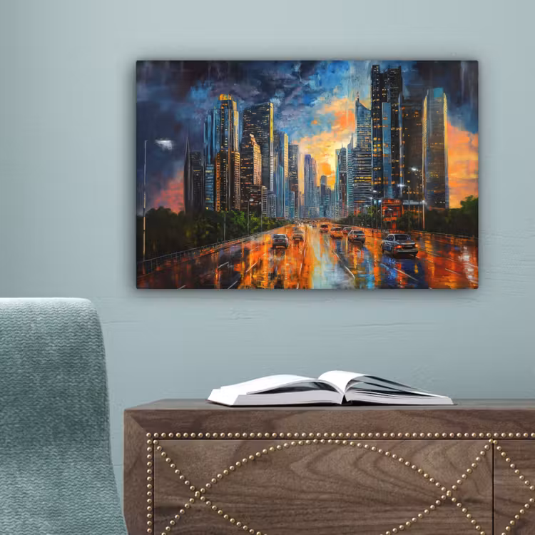 Auto - Skyline - Zon - Blauw canvas 2cm klein -sfeer4