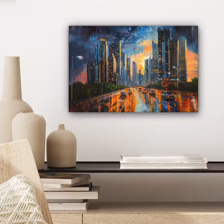 Auto - Skyline - Zon - Blauw canvas 2cm klein -sfeer6