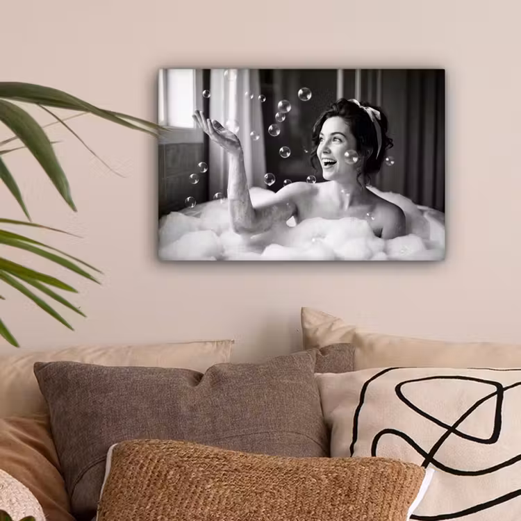 Bad - Bubbels - Zwart - Wit canvas 2cm klein -sfeer1