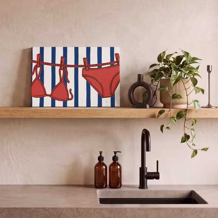 Badkleding - Waslijn - Zomer - Illustratie - Rood canvas 2cm klein -sfeer3