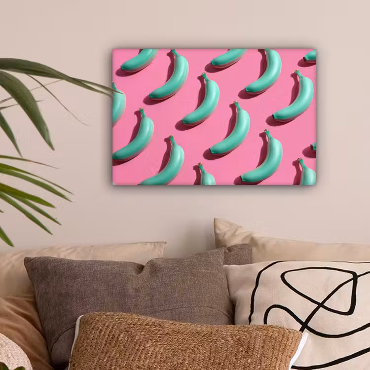 Bananen - Patroon - Blauw - Roze canvas 2cm klein -sfeer1