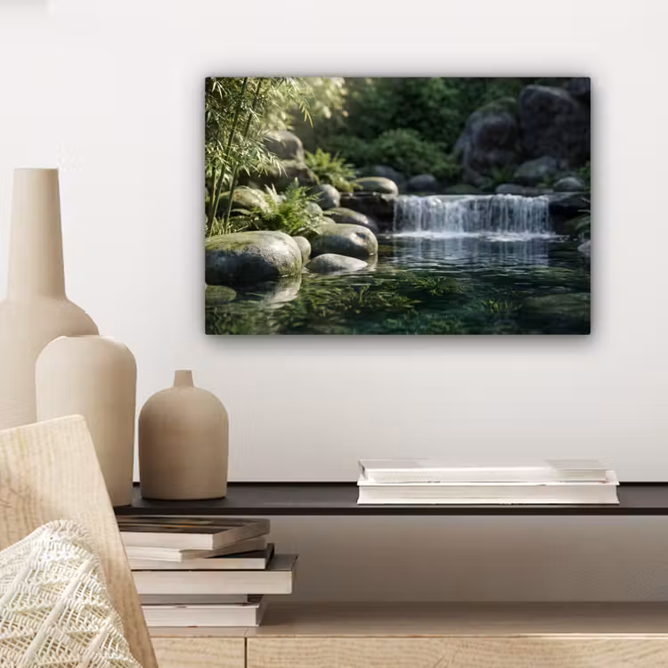 Beek - Waterval - Natuur - Groen canvas 2cm klein -sfeer6
