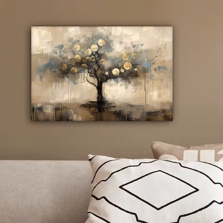 Beige - Abstract - Boom - Goud canvas 2cm klein -sfeer3