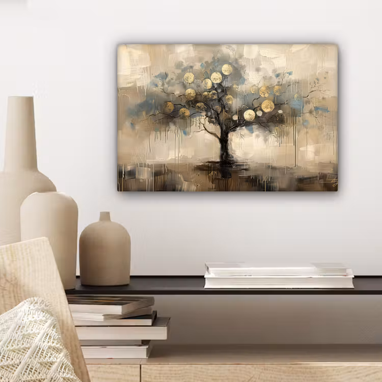 Beige - Abstract - Boom - Goud canvas 2cm klein -sfeer6