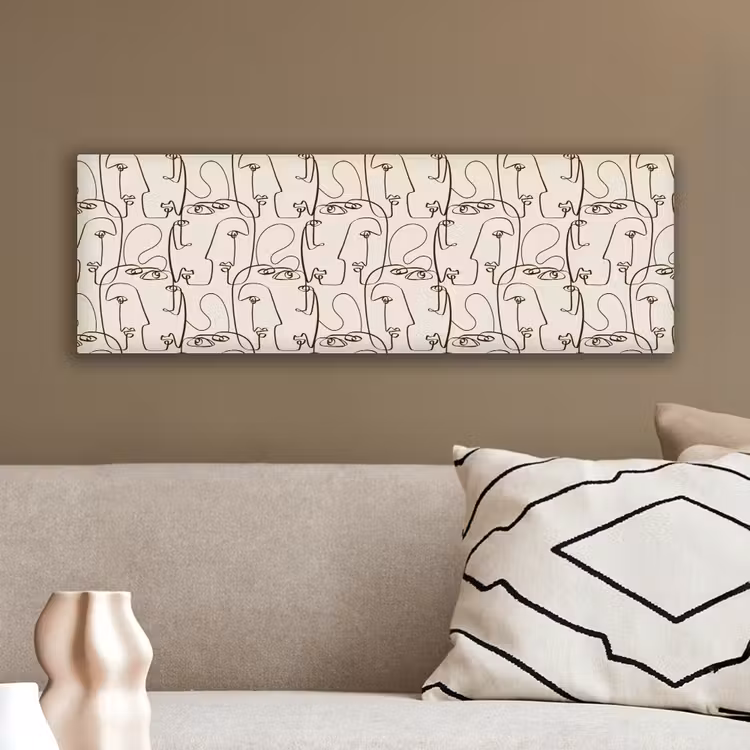 Beige - Gezicht - Lijnen - Bruin canvas 2cm klein 828 -sfeer3
