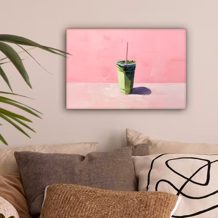 Beker - Rietje - Minimalistisch - Groen canvas 2cm klein -sfeer1