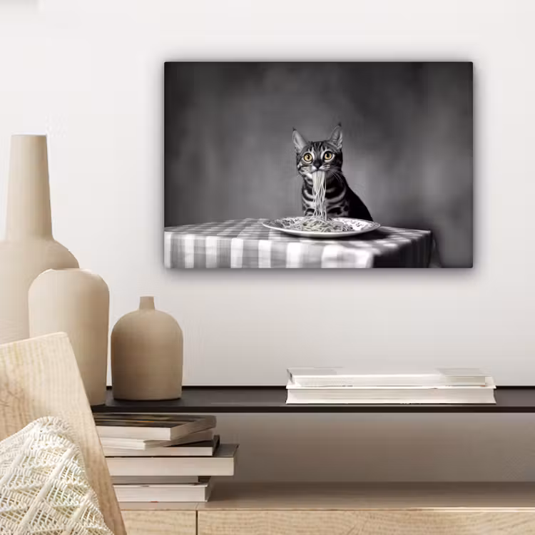 Bengaal - Kat - Tafelkleed - Zwart - Wit - Dier canvas 2cm klein -sfeer6