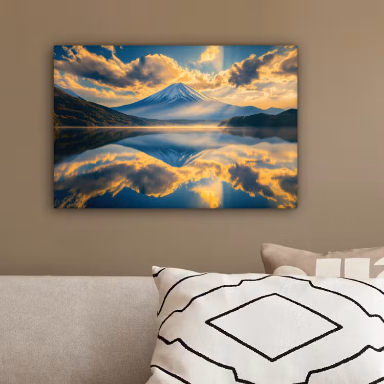 Berg - Rivier - Zonsondergang canvas 2cm klein -sfeer3