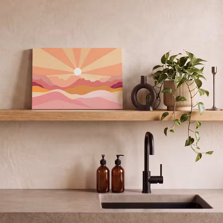 Bergen - Abstract - Zonnestralen - Roze canvas 2cm klein -sfeer3