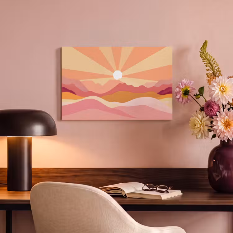 Bergen - Abstract - Zonnestralen - Roze canvas 2cm klein -sfeer4