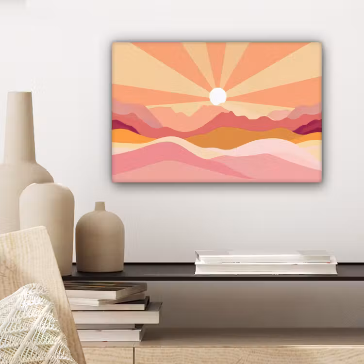 Bergen - Abstract - Zonnestralen - Roze canvas 2cm klein -sfeer6