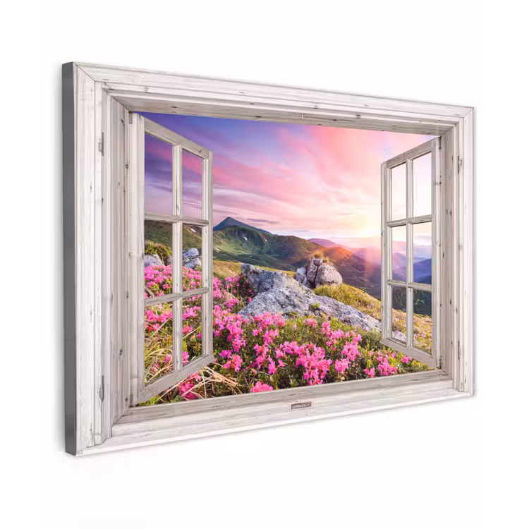 Bergen - Landschap - Doorkijk - Bloemen - Avond - Roze canvas 2cm klein -z3d