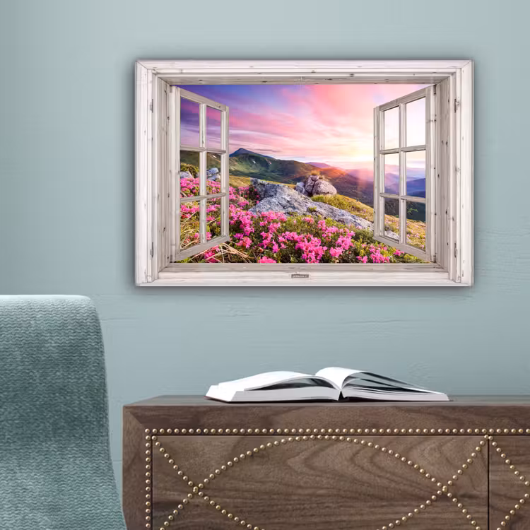 Bergen - Landschap - Doorkijk - Bloemen - Avond - Roze canvas 2cm klein -sfeer4
