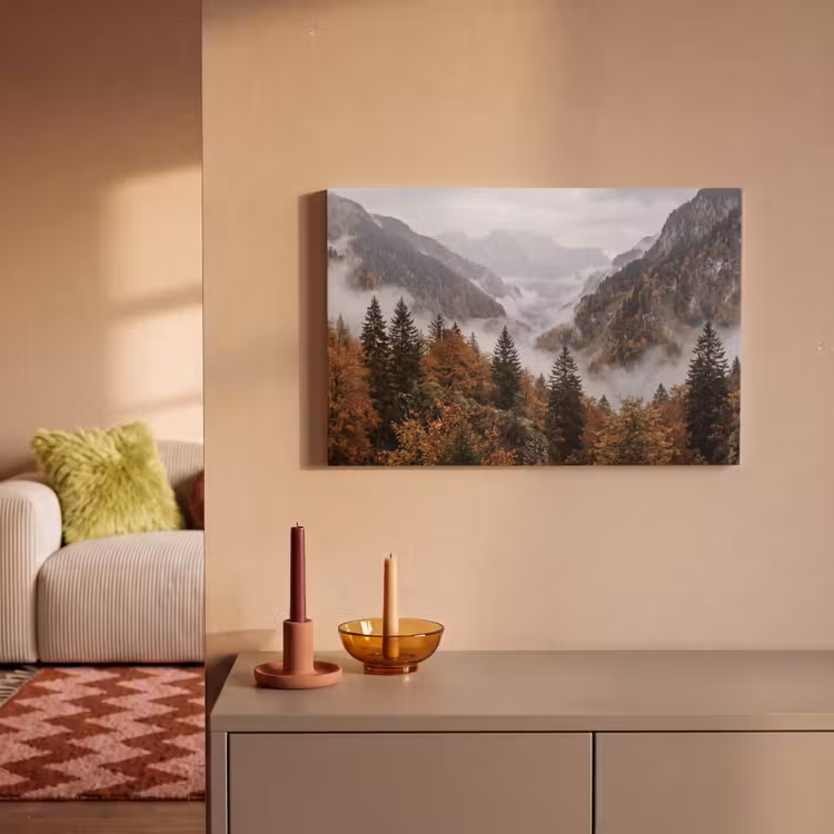 Bergen - Vallei - Mist - Herfst - Natuur canvas 2cm klein -sfeer1