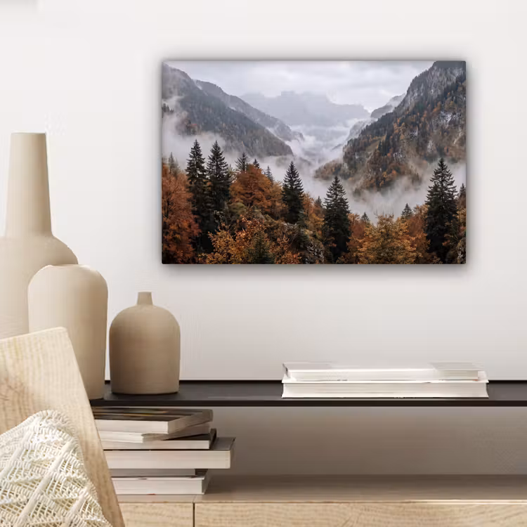 Bergen - Vallei - Mist - Herfst - Natuur canvas 2cm klein -sfeer6