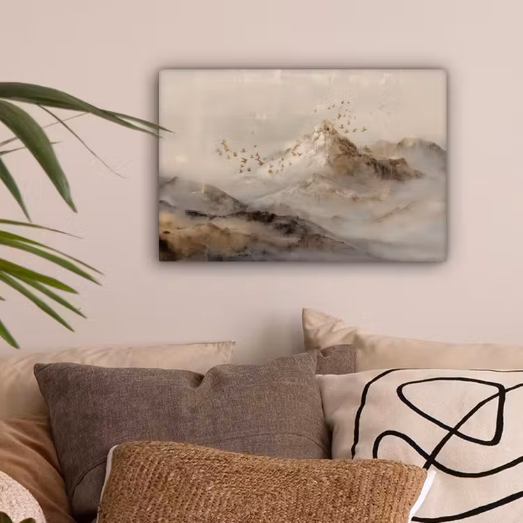 Berglandschap - Mist  - Penseelstreken canvas 2cm klein -sfeer1
