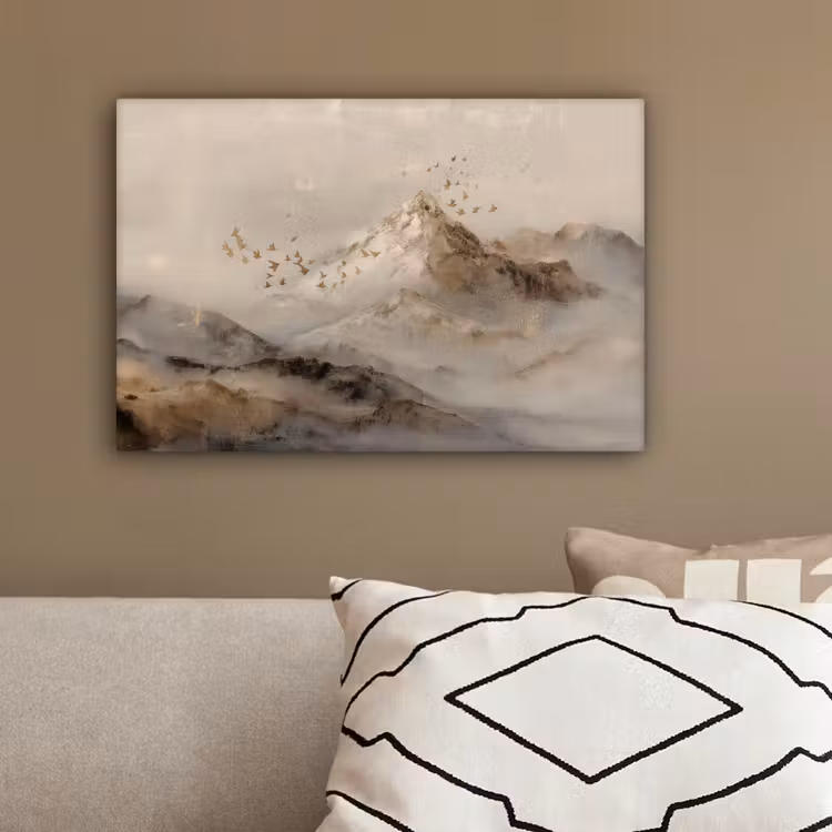Berglandschap - Mist  - Penseelstreken canvas 2cm klein -sfeer3