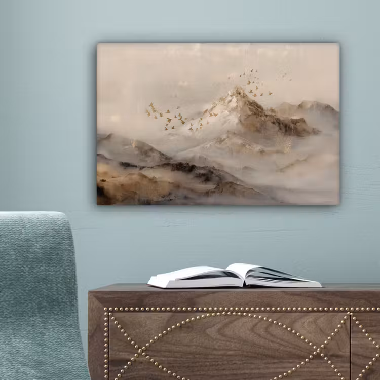 Berglandschap - Mist  - Penseelstreken canvas 2cm klein -sfeer4