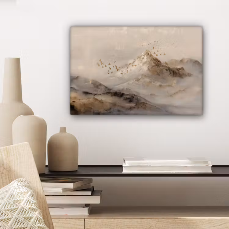 Berglandschap - Mist  - Penseelstreken canvas 2cm klein -sfeer6